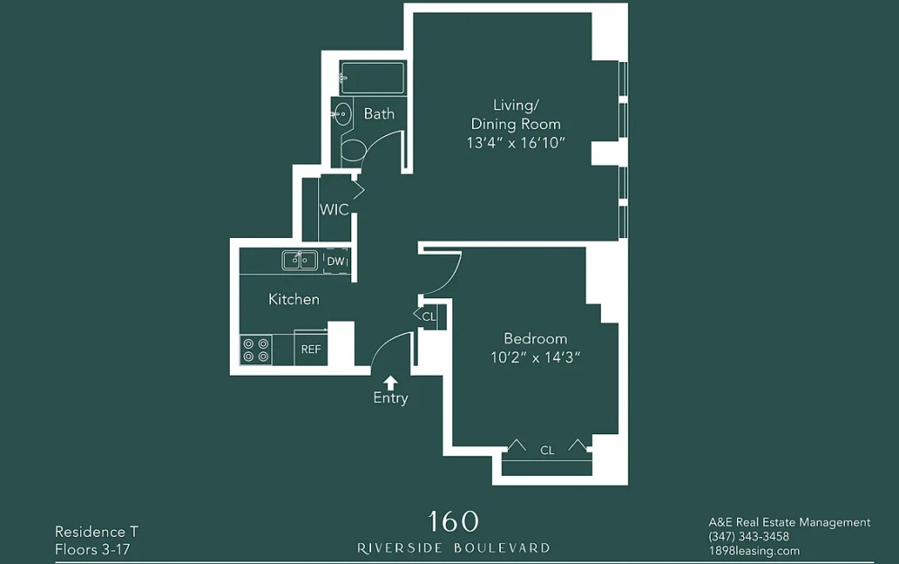 10T - 1 bedroom floorplan layout with 1 bathroom and 662 square feet (Floor 14)