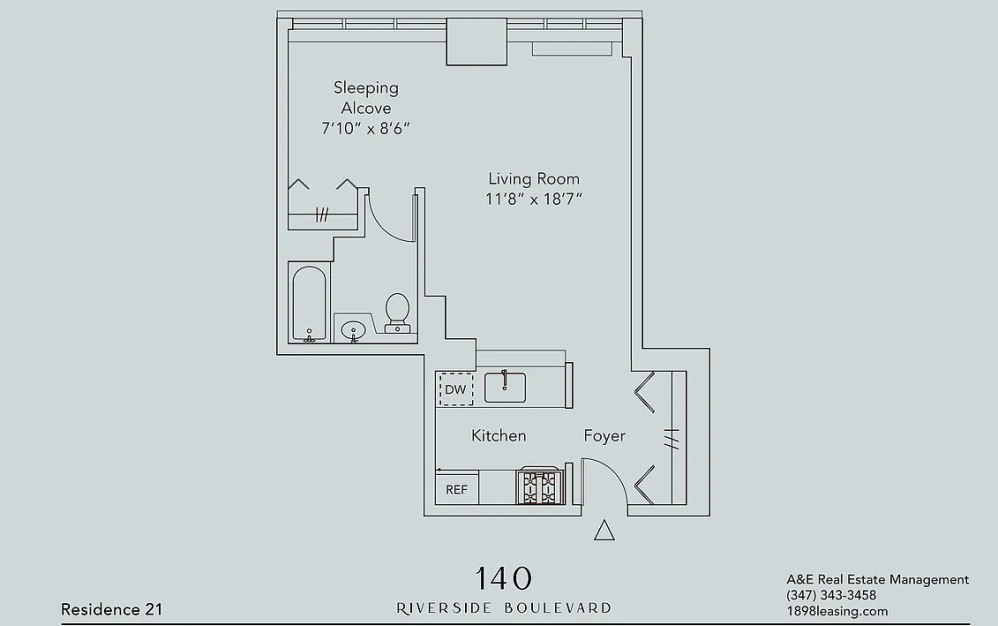 1021 - Studio floorplan layout with 1 bathroom and 515 square feet (Floor 11)