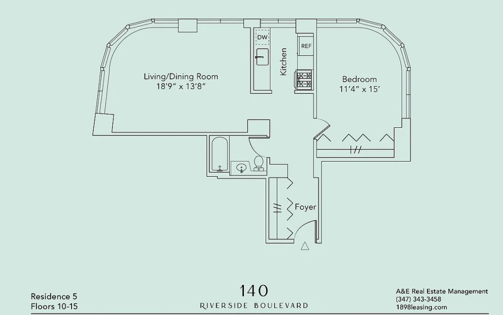 1005 - 1 bedroom floorplan layout with 1 bathroom and 778 square feet (Floor 12)