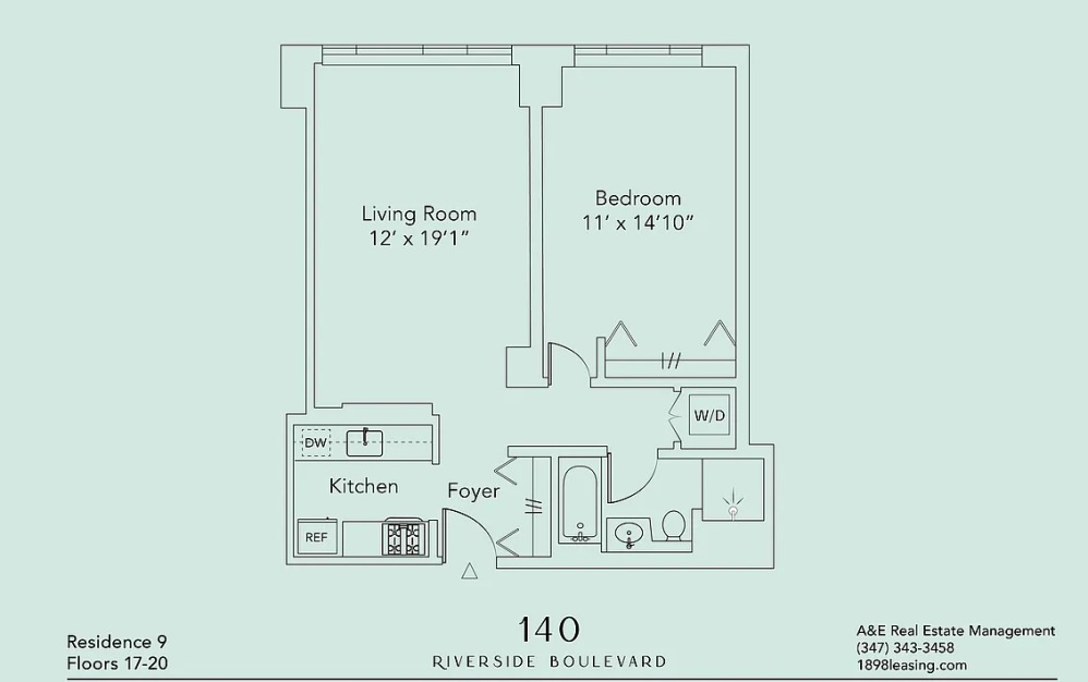 2009 - 1 bedroom floorplan layout with 1 bathroom and 711 square feet (Floor 26)