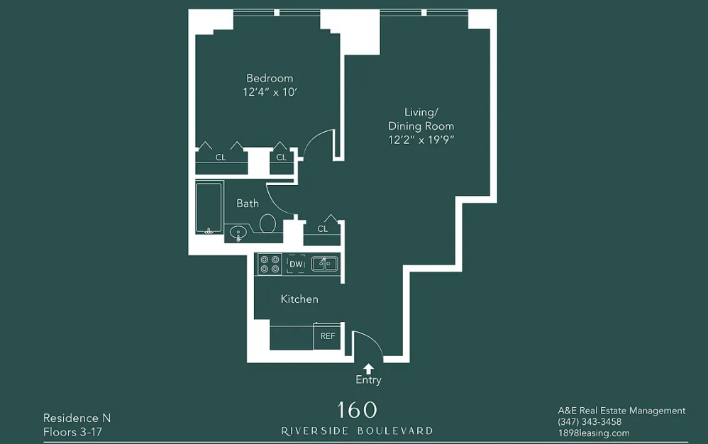 5N - 1 bedroom floorplan layout with 1 bathroom and 616 square feet (Floor 11)