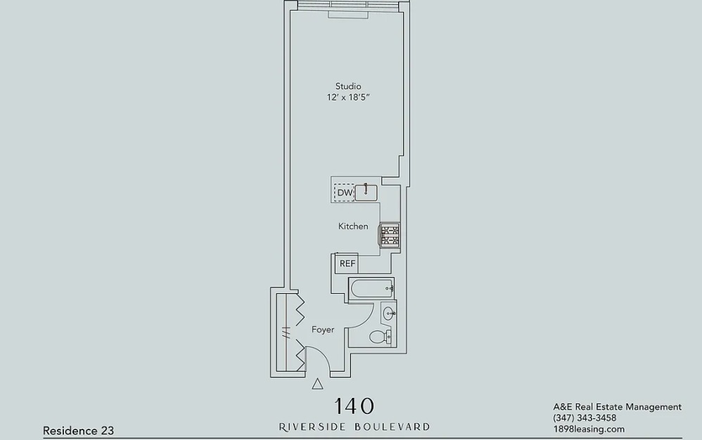 1123 - Studio floorplan layout with 1 bathroom and 491 square feet (Floor 9)